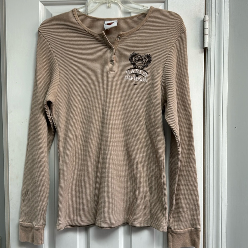 Harley Davidson Beige Thermal Long Sleeve Top Size L